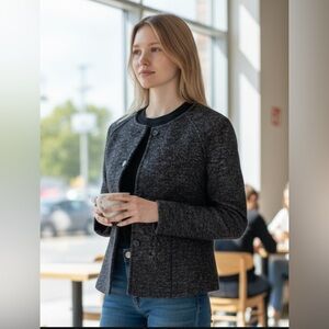Ann Taylor black tweed knit jacket size 8P